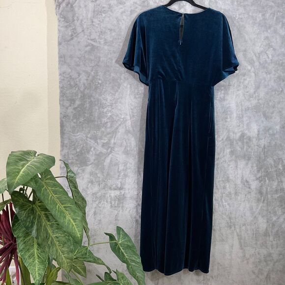 Anthropologie Greylin Luna Velvet Jumpsuit Blue Velour Women Size M Holiday - Picture 3 of 13